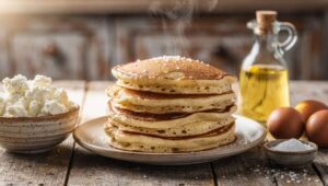 Biorę serek wiejski i 2 jajka. Kilka minut później mam górę puszystych placuszków bez grama mąki