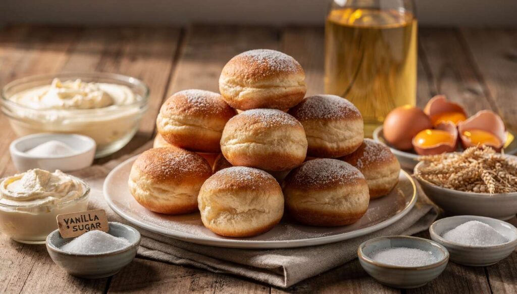 Zmieszaj serek waniliowy z jajkami i wsyp suche składniki. Pączuszki na tłusty czwartek gotowe