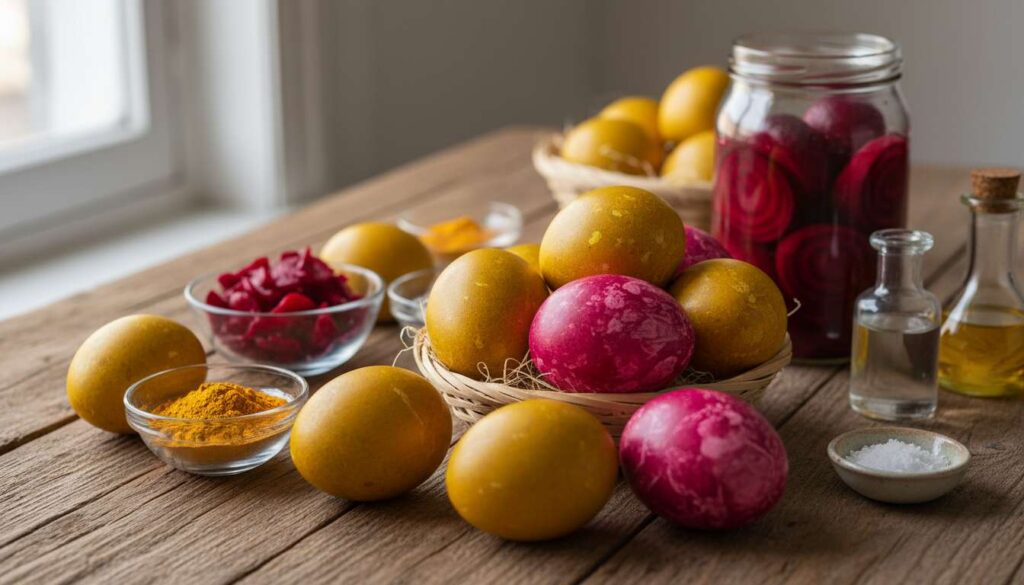 Wielkanocne jajka barwione w kurkumie i buraku: naturalne kolory robią wrażenie na stole