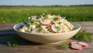 Surówka z młodej kapusty, koperku i rzodkiewki, która pachnie wiosną na Mazowszu