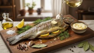 Na mazurach podają pstrąga pieczonego na Wielki piątek.  Delikatny, maślany i bez ości