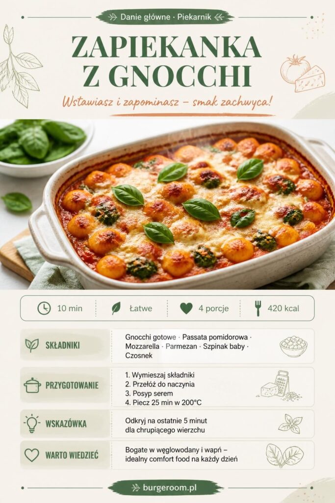 Zapiekanka z gnocchi zapiekana w sosie pomidorowym z mozzarellą i bazylią – przepis bez pilnowania